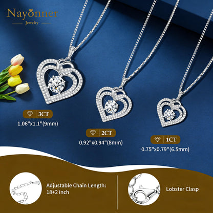 Luxury Moissanite Heart Necklace for Women – 925 Sterling Silver Heart Pendant, Sparkling Jewelry Gift for Wife, Girlfriend, Mom & Daughter