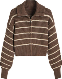 CIDER Zip Up Cardigans for Women Fall Trendy Long Sleeve Chunky Cardigan Knit Open Front Collared Zipper Cardigan