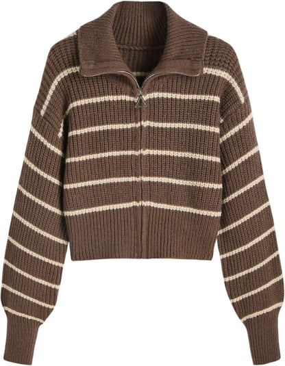 CIDER Zip Up Cardigans for Women Fall Trendy Long Sleeve Chunky Cardigan Knit Open Front Collared Zipper Cardigan