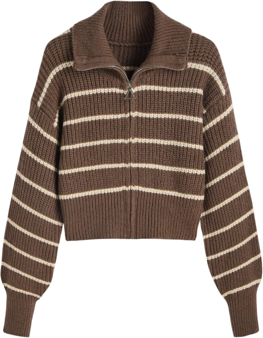 CIDER Zip Up Cardigans for Women Fall Trendy Long Sleeve Chunky Cardigan Knit Open Front Collared Zipper Cardigan