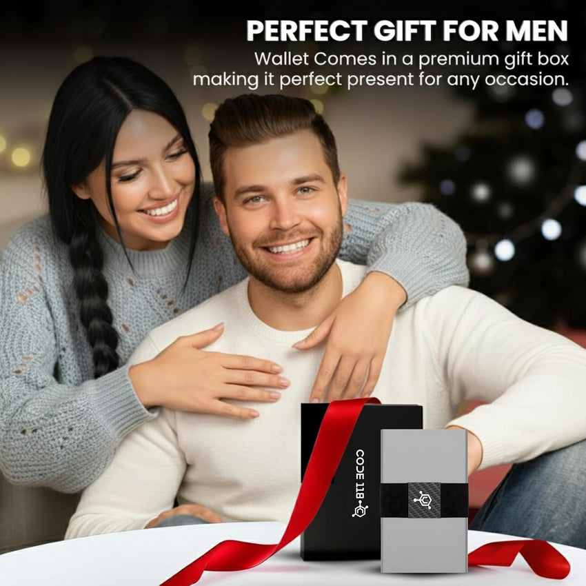 CODE 118 Wallet - Premium Automatic Smart Wallet, RFID Blocking, Pop Up Mens Minimalist Metal Wallet, 6061-T6 Aerospace-Grade Aluminum, Genuine 3K Carbon Fiber (Classic, Slate Grey)