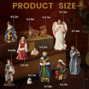 TOETOL Nativity Sets for Christmas Indoor Set of 13 Pieces 7.9 Inch Tall Resin Holy Family Scene Figurine Ornament Religious Christmas Table Decorations Collection Gifts Holidays Decor