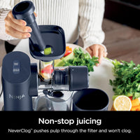 Ninja NeverClog Cold Press Juicer, Powerful Slow Juicer with Total Pulp Control, Countertop, Electric, 2 Pulp Functions, Dishwasher Safe, 2nd Generation, Blue/Navy, JC151NV