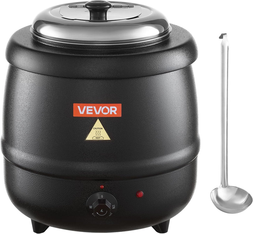 VEVOR Electric Soup Warmer, Dual 7.4QT Stainless Steel Round Pot 86~185°F Adjustable Temp, 1200W Commercial Bain Marie with Anti-Dry Burn and Reset Button, Soup Station for Restaurant, Buffet, Silver