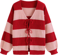 CIDER Cardigan Sweater for Women Tie Front Striped Long Sleeve V Neck Cute Y2k Fall Trendy Outfits