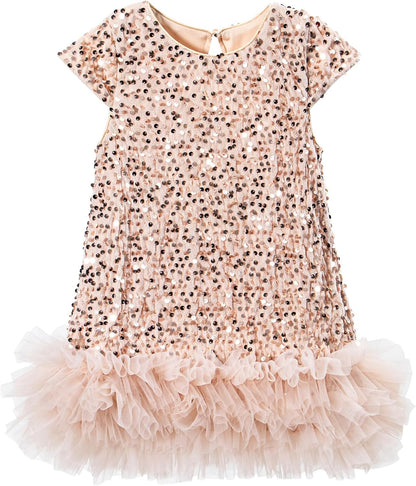 Tutu.kk Toddler Girls Sequin Dress A-Line Sparkly Sleeveless Wedding Gown Party Dresses for Girls
