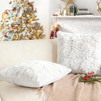 Touchat Christmas Pillow Covers 18x18, Soft Faux Rabbit Fur Throw Pillow Covers with 3D Embroidery Christmas Tree and Snowflake Design for Winter Holiday Home Decor, Couch Sofa Bedroom, White