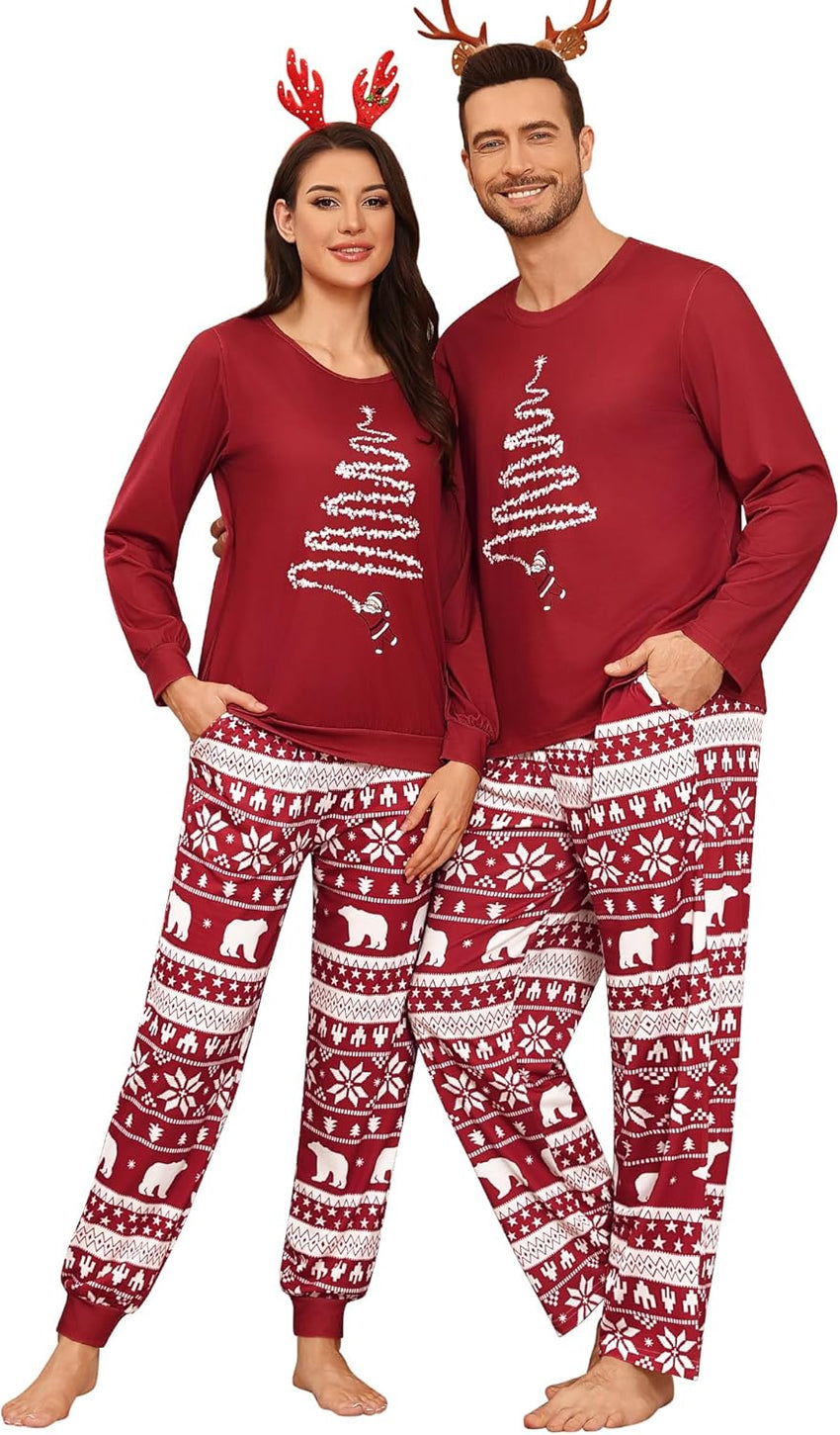 SWOMOG Couples Pajama Sets Women & Men Long Sleeve Sleepwear Top Plaid Pants Loungewear Set with Pockets
