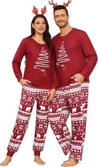 SWOMOG Couples Pajama Sets Women & Men Long Sleeve Sleepwear Top Plaid Pants Loungewear Set with Pockets