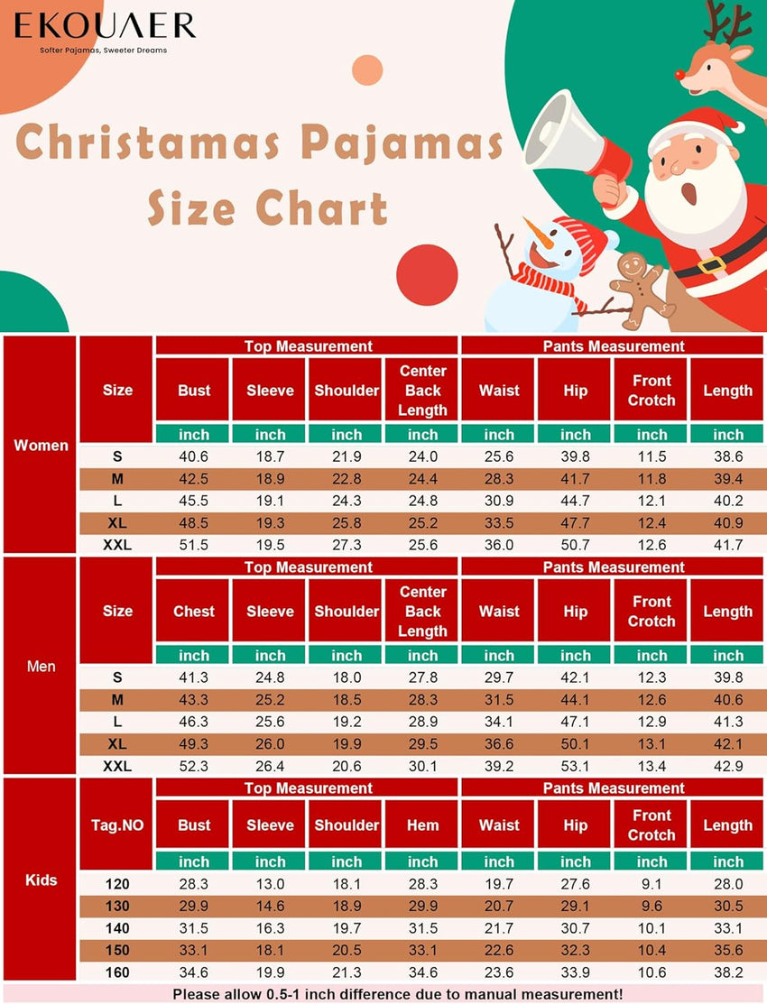 Ekouaer Family Christmas Pajamas Matching Sets Soft Long Sleeve Couple Pjs Xmas Sleepwear Holiday Lounge Set