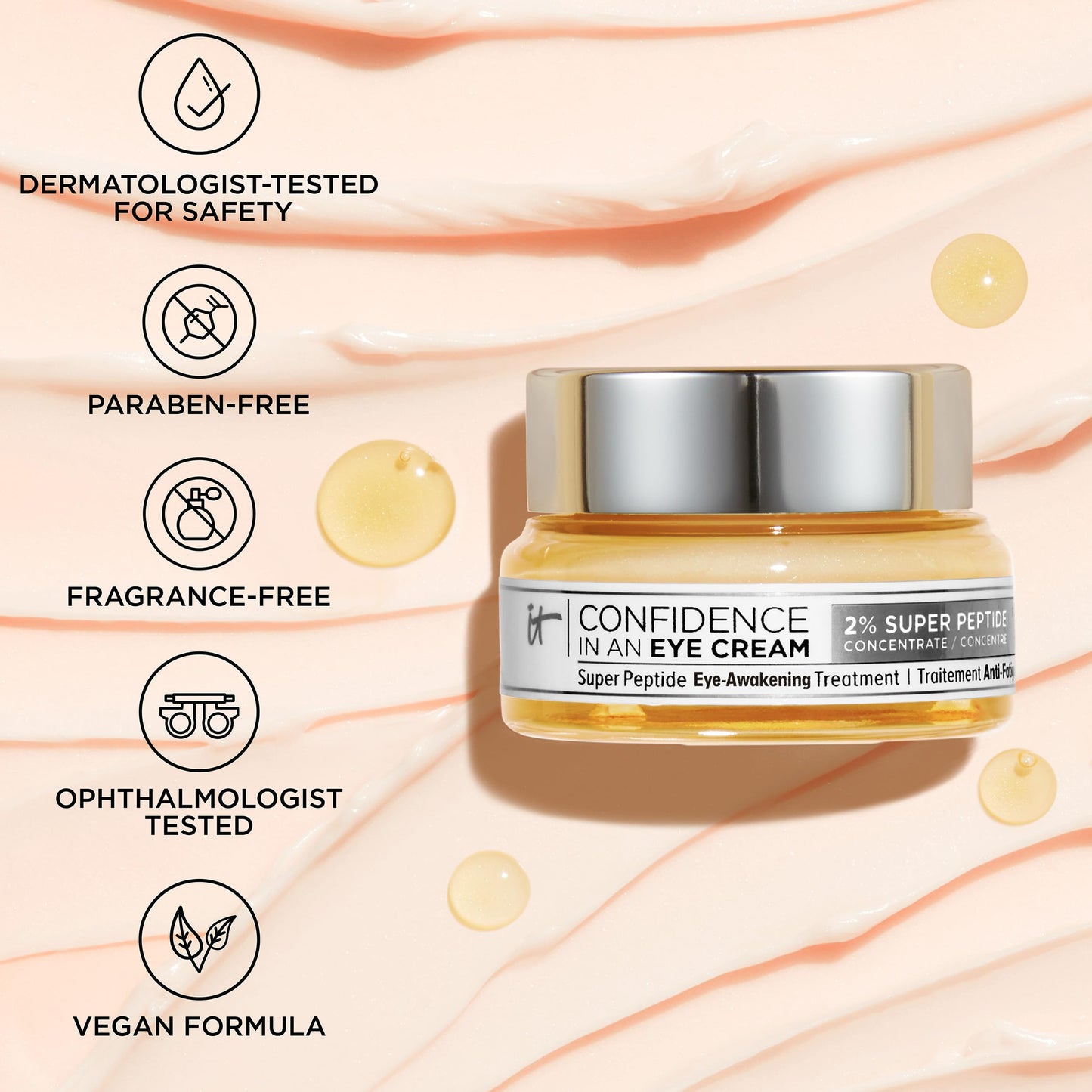 IT Cosmetics Confidence in an Eye Cream - Anti Aging Peptide Eye Cream for Dark Circles & Wrinkles, Lightweight 48HR Hydration, 2% Super Peptide Concentrate, Smooth & Brighten Undereye - 0.5 fl oz