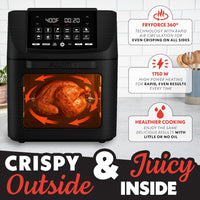 Gourmia Air Fryer Toaster Oven Combo - All-in-One 14-Quart Digital Air Fryer Toaster Oven with Rotisserie & Dehydrator – 12 Presets, Guided Cooking Prompts, 1750W, Dishwasher-Safe Accessories
