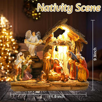 Yinns 9.8 Inch Christmas Nativity Sets, Light Up Nativity Scene Indoor, Manger Nativity Scene Figures Set Holy Family Christmas Tabletop Decotation