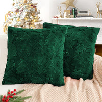 Touchat Christmas Pillow Covers 18x18, Soft Faux Rabbit Fur Throw Pillow Covers with 3D Embroidery Christmas Tree and Snowflake Design for Winter Holiday Home Decor, Couch Sofa Bedroom, White