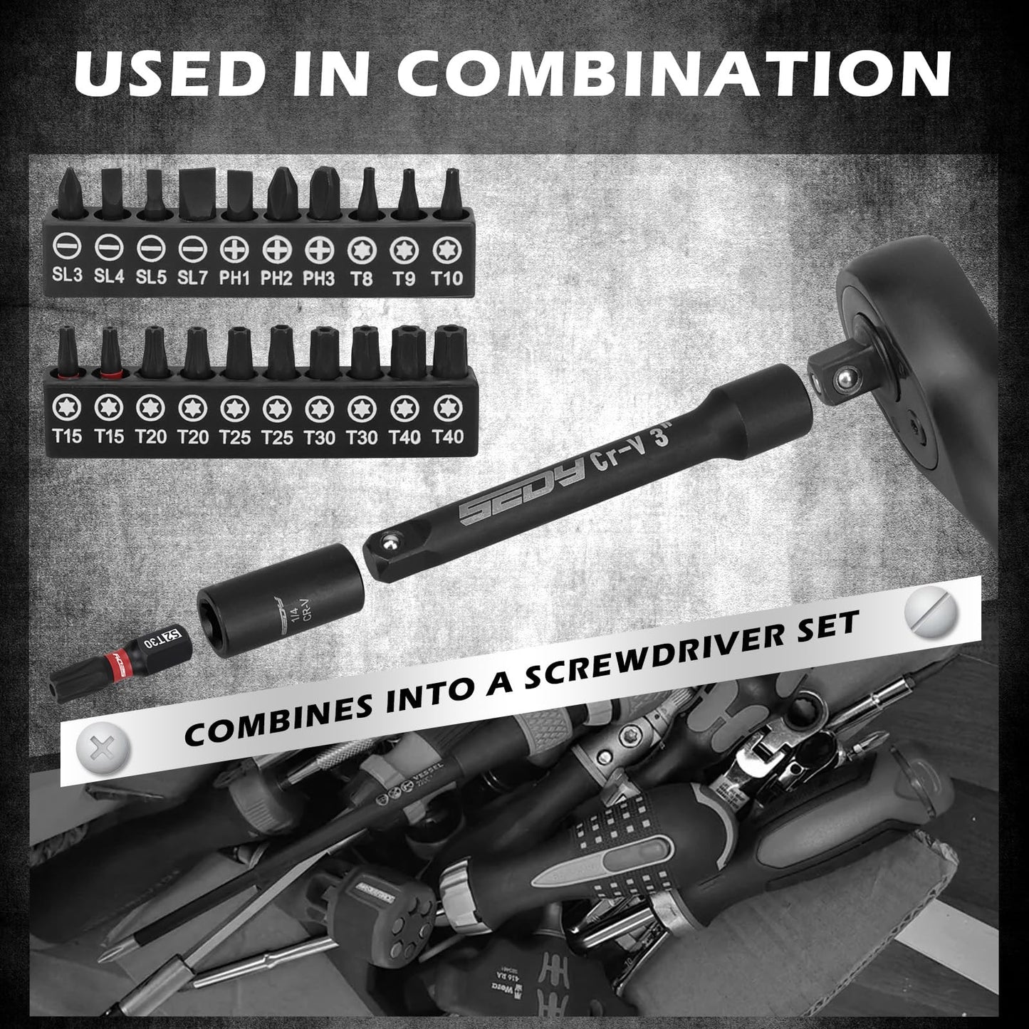 29-Piece 1/2" Drive Impact Socket Set, SAE (3/8 to 1 inch) and Metric (10-24mm) Sizes with Extension Bars Standard Deep Socket Set CR-V Material High Durability Impact Wrench