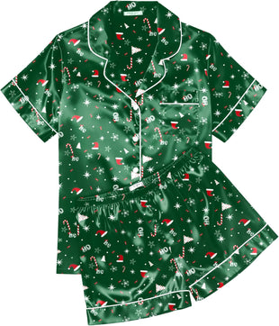 Ekouaer Womens Silk Satin Pajama Sets Soft Short Sleeve Button Down Sleepwear Top and Shorts 2 Piece Pjs Lounge Set