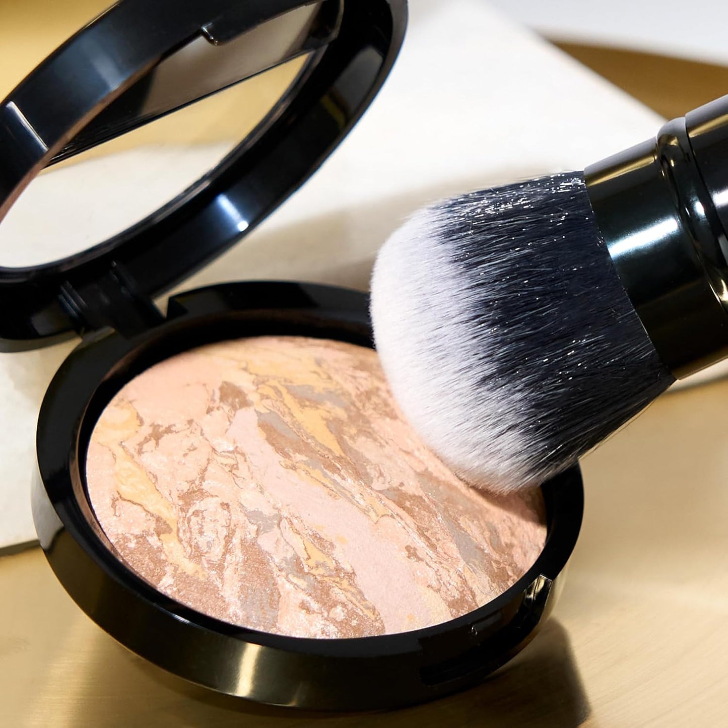 LAURA GELLER NEW YORK Laura's Must-Haves Kit 3pc: Baked Balance-n-Brighten Powder Foundation, Medium + Spackle Skin Perfecting Makeup Primer, Hydrate + Airbrush Round Kabuki Brush