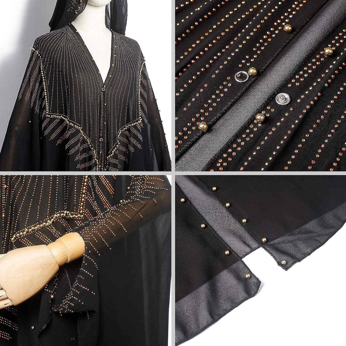 IBTOM CASTLE Abaya for Women Muslim, Beaded Embroidered Maxi Kaftan Dress Cardigan Caftan Dubai Arabic Kimono Robe
