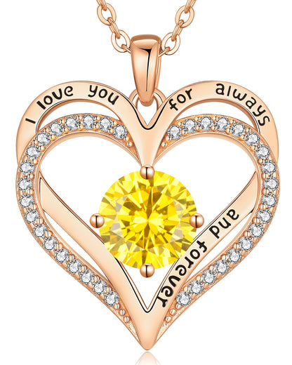 Personalized Double Heart Birthstone Necklace for Women – Sterling Silver Gift