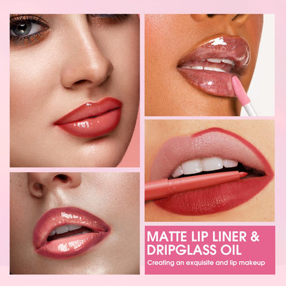 Jolilab Matte Lip Liner Lip Oil Set, Lip Makeup Set Natural Smooth Long-Lasting And Hydrating Beauty Daily Cosmetics Gift for Girls Easy-to-Use（12pcs）