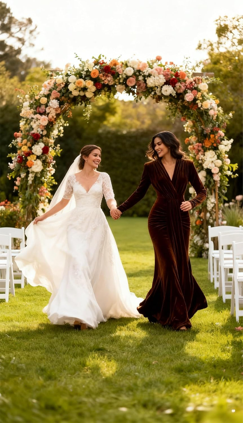 Long Sleeve Velvet Bridesmaid Dress with Tie 2026 V Neck Mermaid Maxi Formal Evening Dress AS010