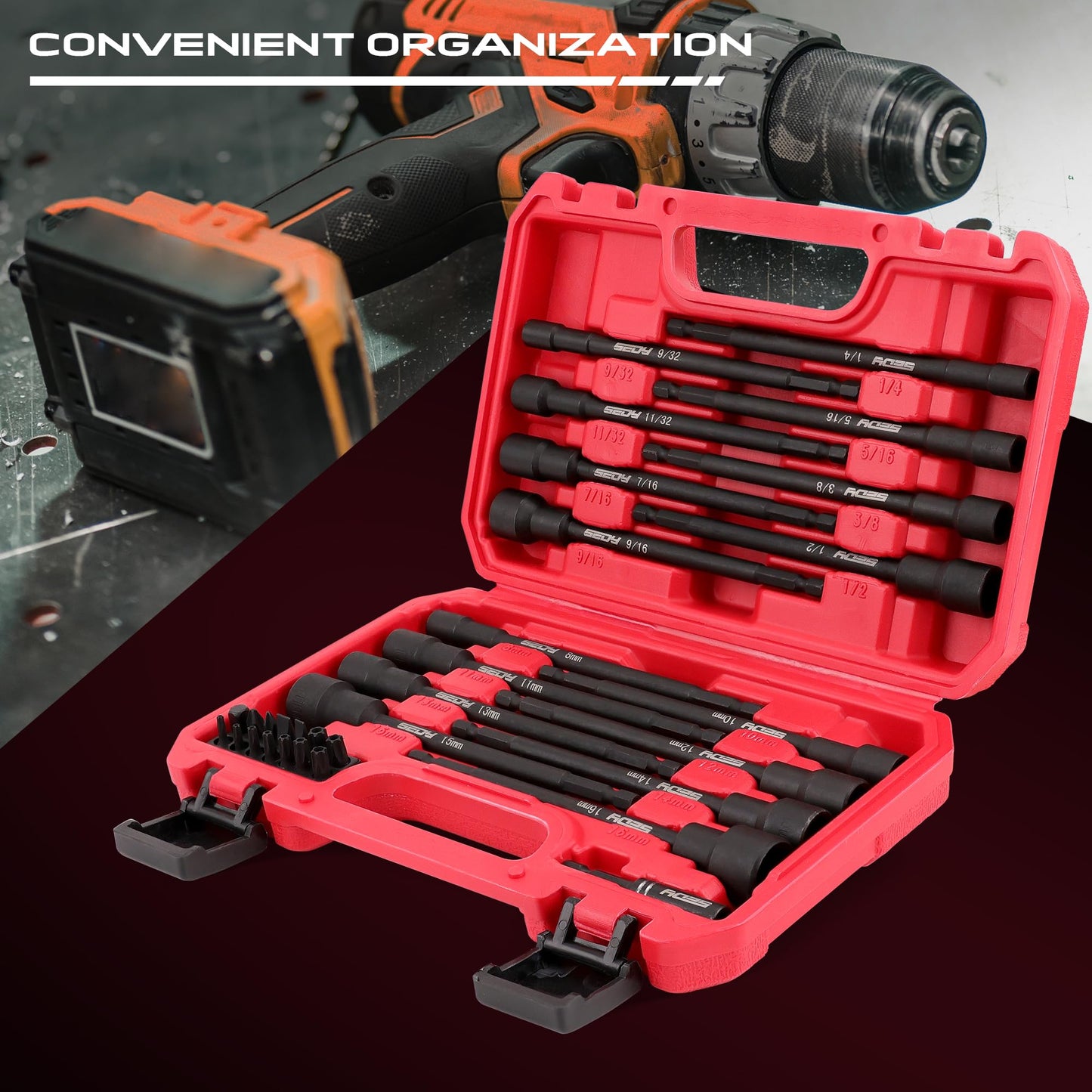 12-Piece Magnetic Nut Driver Set - Premium Impact Power Hex Nut Driver Drill Bit Master Kit, SAE & Metric, 1/4-Inch Quick-Change