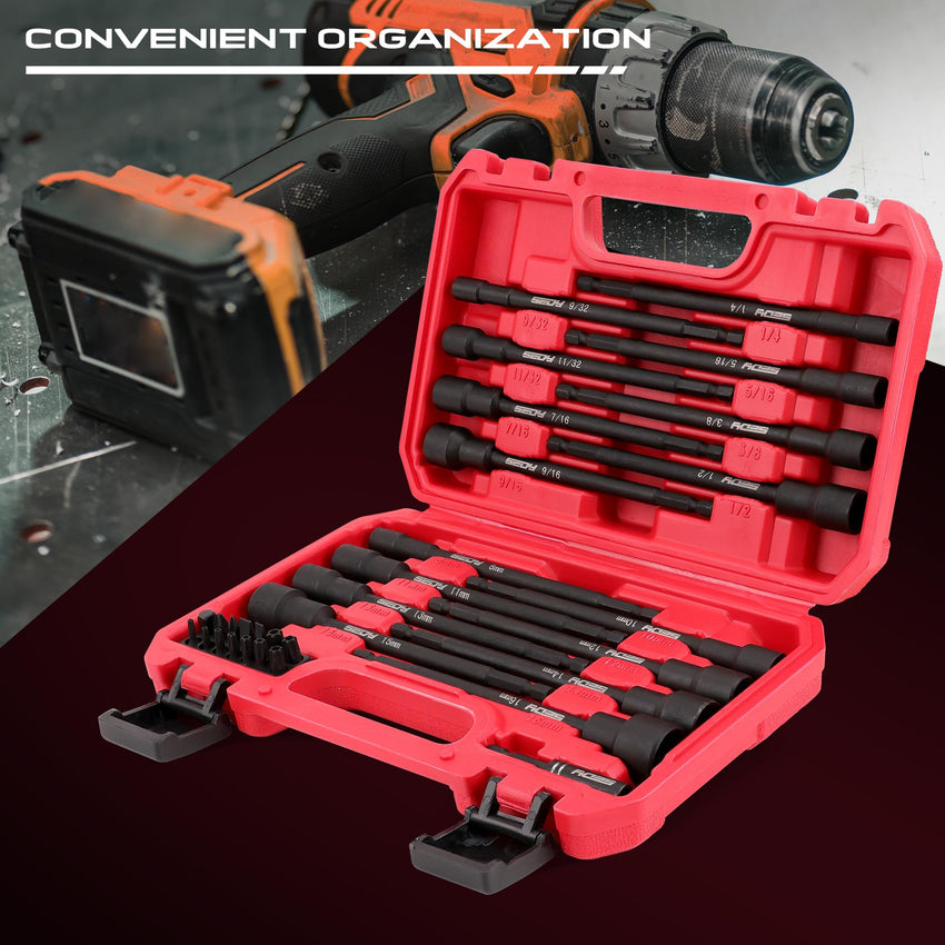 12-Piece Magnetic Nut Driver Set - Premium Impact Power Hex Nut Driver Drill Bit Master Kit, SAE & Metric, 1/4-Inch Quick-Change