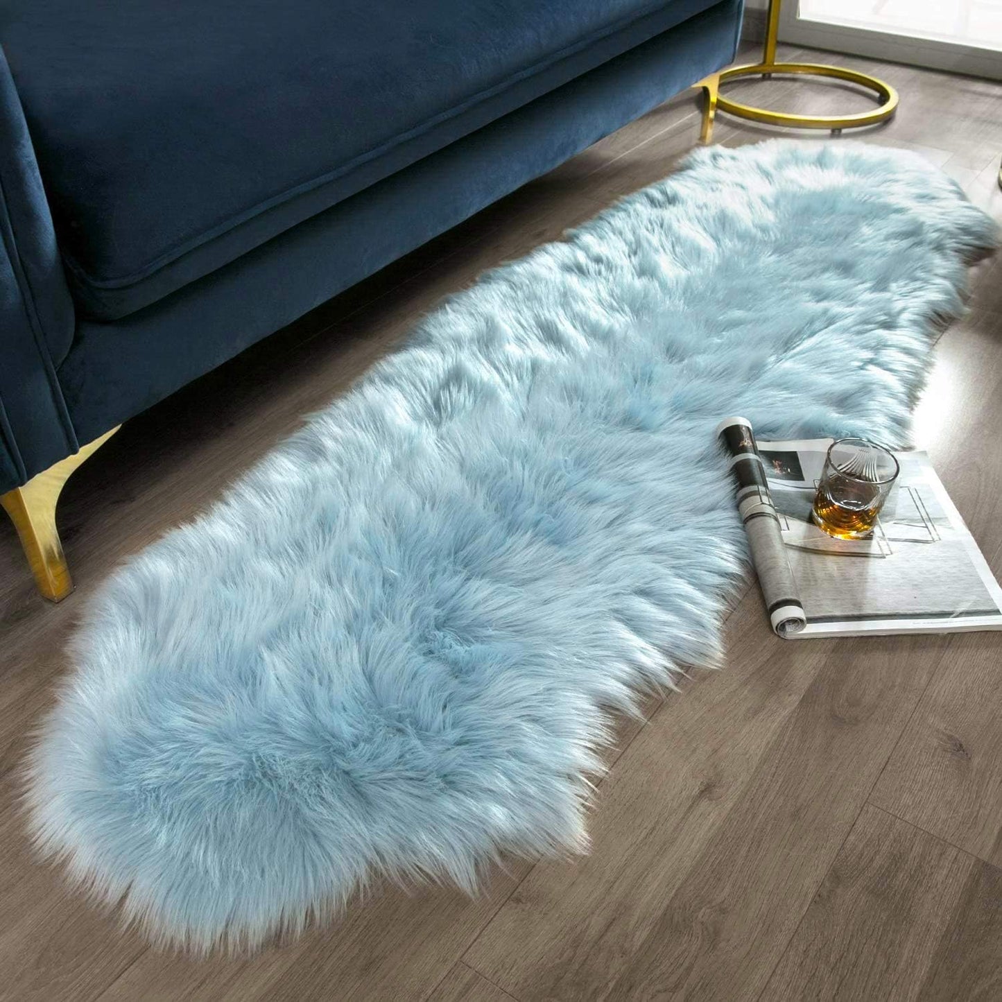 Ashler faux fur rug, Fluffy Shaggy Area Rug Ultra Soft 2 x 3 Feet Sheepskin Fur Rug, Navy Blue Fuzzy Rug Machine Washable Shag Rug, Nursery Decor Throw Rugs for Bedroom, kids room, Living Room