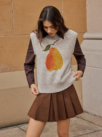 CIDER Women’s Sweater Vest Knit Sleeveless Pear Cute Graphic Sweater Vest Tank Top Fall Outfits