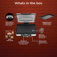 Ninja Sizzle Pro XL 20-Inch Indoor Griddle + Grill, Detachable Ventilated Lid, Grease Control, Ceramic Nonstick Plates, Even Edge-to-Edge Cooking, Extra Large Capacity, Versatile, Silver, GX101