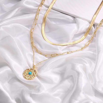 Turandoss Dainty Layered Choker Necklace, Handmade Y Pendant Necklace Multilayer Bar Disc Necklace Adjustable Layering Choker Necklaces for Women