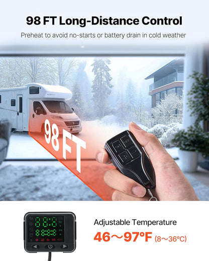 VEVOR 8KW Diesel Heater, DC12-24V, Fast Heating Diesel Air Heater, with Remote Control and Color Digital Display, 10L Fuel Tank, Low Noise, Voice Announcement, for RV, Truck, Boat and Trailer