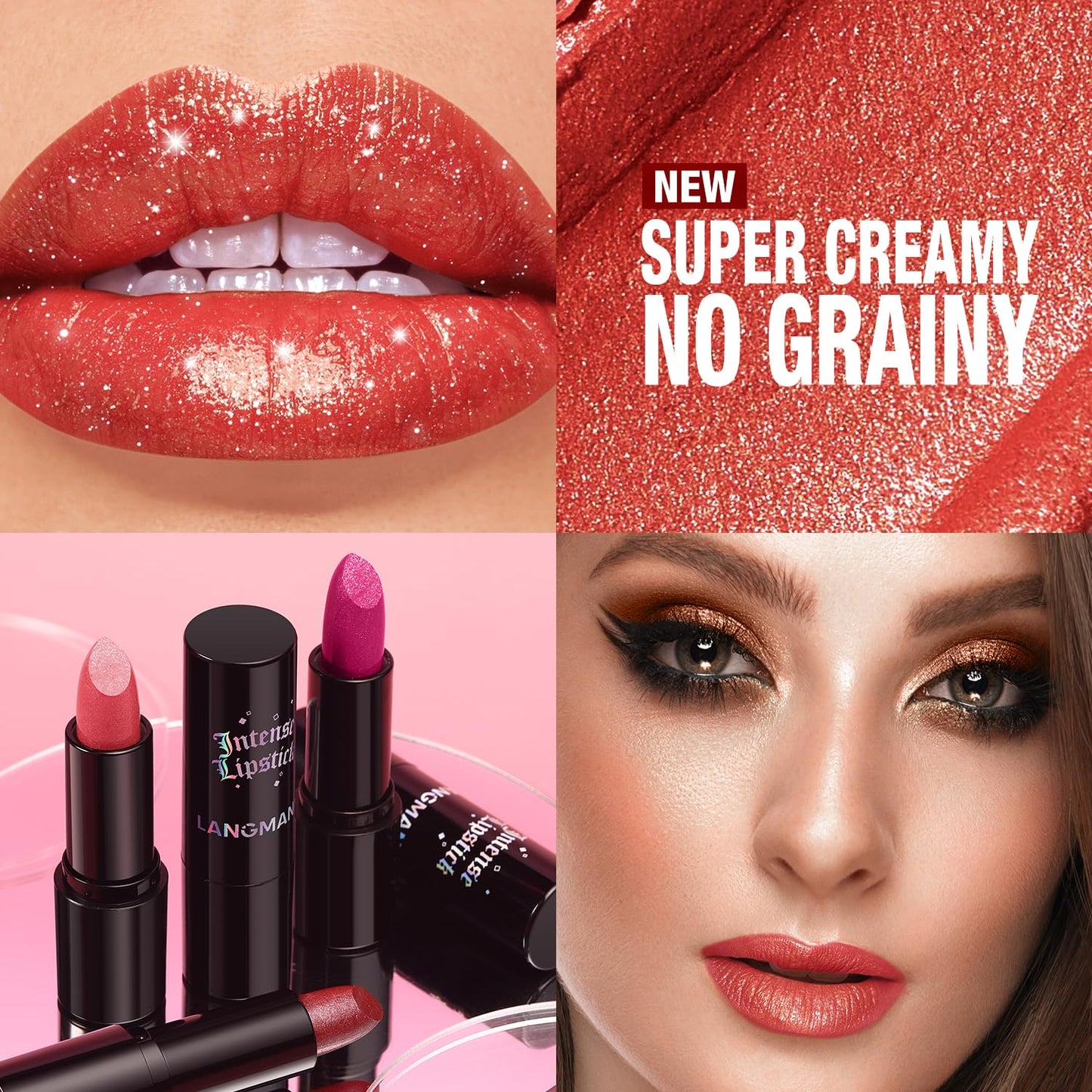 Jolilab Sparkling Lip Gloss, Long Lasting Waterproof Moisturizer Lip Balm Glitter Shimmer Metallic Lipstick, Diamond Shiny Bold Glow Goth Lipstick for Women Girls, Non-sticky (1, 07#)