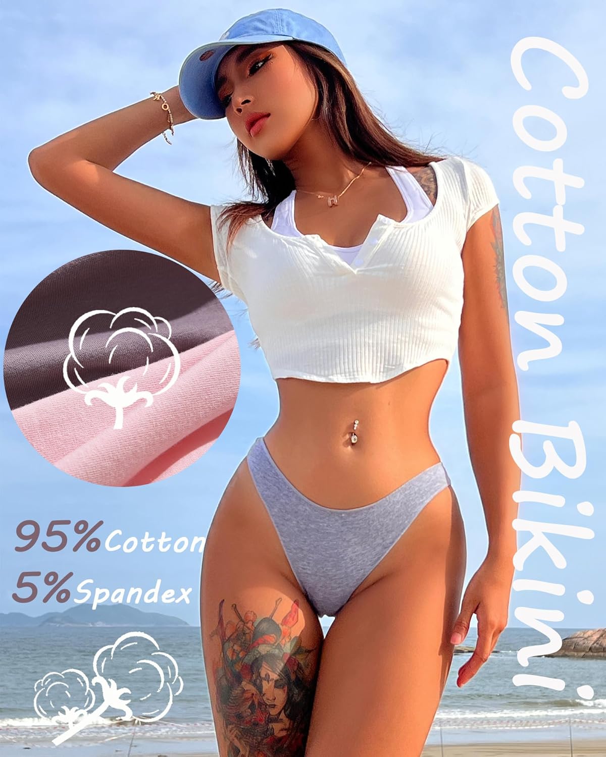 6 Pack Cotton Underwear for Women Cute Low Rise Bikini Panties High Cut Breathable Sexy Hipster Womens Cheeky S-XL