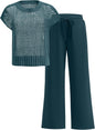 ANRABESS Women Two Piece Outfits Crochet Sheer Knit Sweater Top Wide Leg Pants Lounge Matching Sets Sweatsuit Travel Clothes
