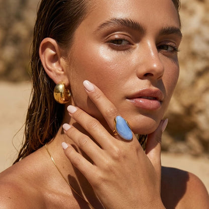 Mchic Colorful Chunky Statement Ring for Women: Boho Large Oval Acrylic Finger Ring Stainless Steel Adjustable Beach Summer Y2K Handmade Jewelry Gift for Women