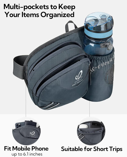 WATERFLY Fanny Pack Waist Bag: Waist Pack for Women Men with Water Bottle Holder Hiking Fanny Pack for Running Walking DogWalking Travel Cycling