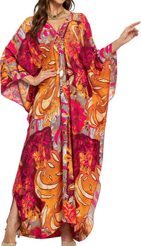 Women Kaftan Dresses Plus Size V-Neck Batwing Sleeves Beach Cover Up 2025 Summer Floral Print Caftan Dress