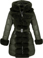 RISISSIDA Women Winter Fur Lined Coat,Puffer Jacket with Long Fur Trim Hooded,Warm Leather Bubble Overcoat Cold-resistant