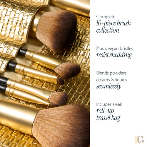 LAURA GELLER NEW YORK The Brush Vault - Ultimate Limited Edition Makeup Brush Collection - Includes Ten Must-Have Makeup Brushes for Mature Skin Makeup Application - 10 Count