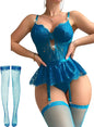 Women Lingerie Set Naughty Lace Bodysuit High Waisted Underwire Lingerie Babydoll With Garter Belt and Stockings