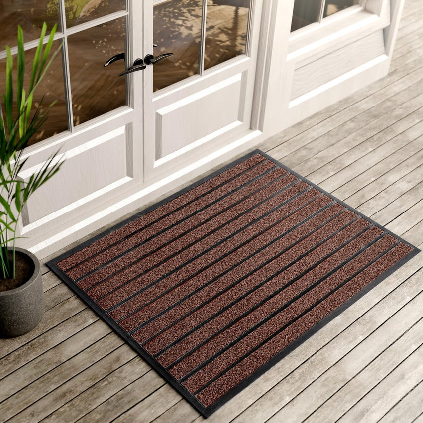 ubdyo Extra Durable Door Mat - Dirt Trapping Outdoor Welcome Mats - Non-Slip Outdoor Indoor Entrance - Low Profile Front Doormat (30" x 17", Bright Brown)