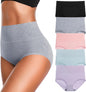 Women's High Waist Cotton Underwear Super Stretchy Briefs Full Coverage Panties Soft Women Panties 5-Pack