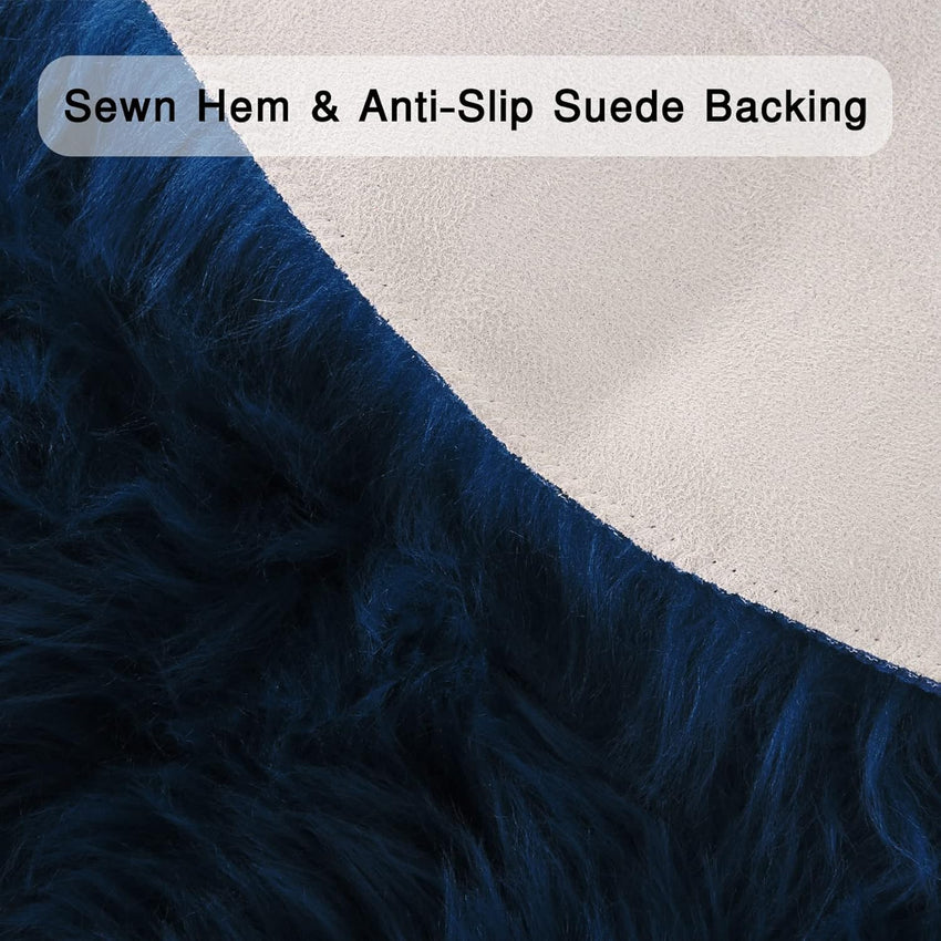 duduta Navy Blue Faux Sheepskin Throw Rug 2x3 ft, Fluffy Shag Fur Chair Cover Small Bedside Dorm Rug Non Slip Machine Washable