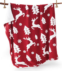 Bedsure Christmas Throw Blanket for Couch - Christmas Decorations Gifts for Women, Warm Sherpa Deer Throw Blanket, Red 50"x60"