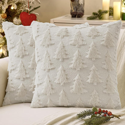 MIULEE Christmas Throw Pillow Covers Dark Green Christmas Decorations Set of 2 Xmas Tree 18x18 Pillow Covers Soft Plush Faux Wool Pillowcases Holiday Festivals Winter Home Decor Sofa Couch Bed Porch