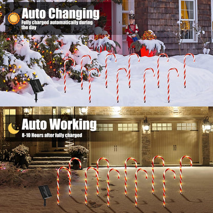 Christmas Decorations Outdoor, 10 Pcs Candy Cane Lights, 21'' Solar Pathway Lights with 8 Lighting Modes, Waterproof Garden Lights for Christmas Patio Yard Walkway Decorations