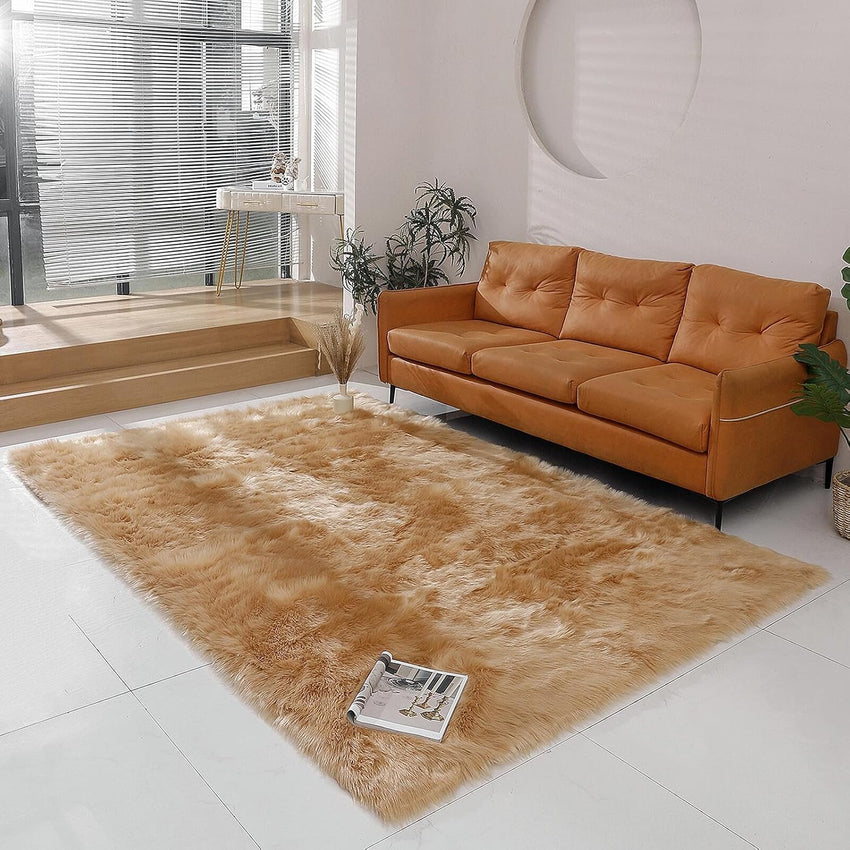 Faux Fur Rug Sheepskin Shag Fluffy Fuzzy White 2x6 ft Runner Rugs for Bedroom Bedside Bed Floor Living Room Plush High-Density Cushion Carpet Super Sofa Cover