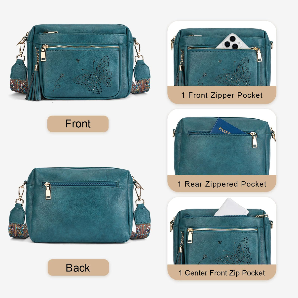 KITEVIUN Crossbody Bags for Women Trendy Leather Crossbody Purse Shoulder Handbags Butterfly Design