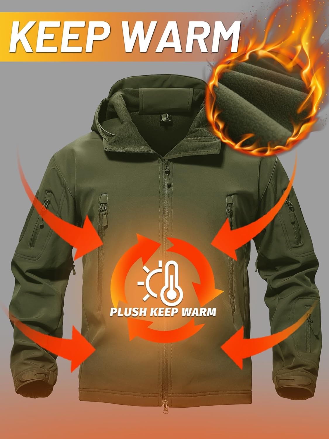 7DAY'S Men's Special Ops Military Tactical Soft Shell Winter Warm Fleece Lined Jacket Rain Hood Coat Hiking Snowboard